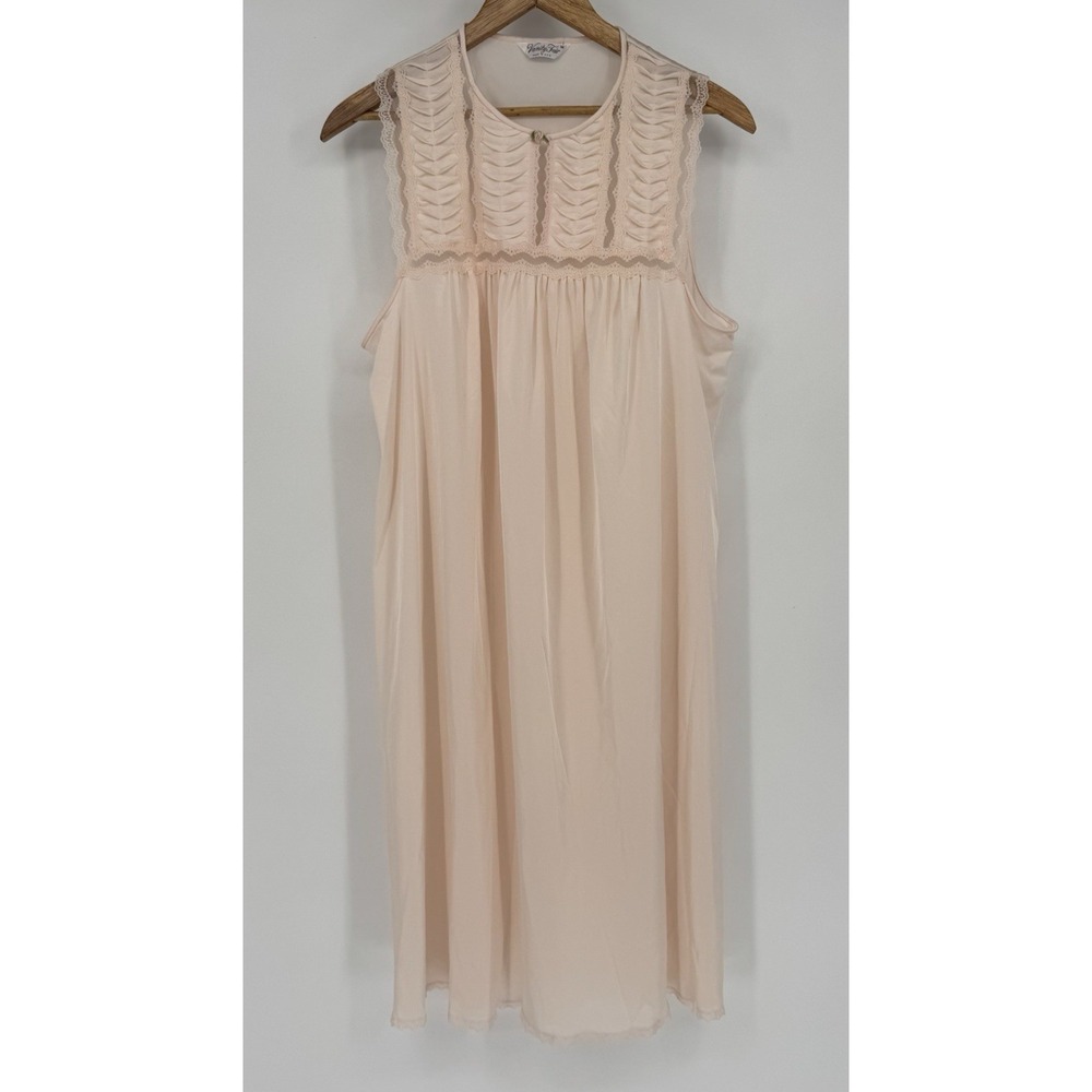 Vanity Fair Pink‎ Pastel Sleeveless Nightgown Sheer Lace Coquette Aesthetic Med